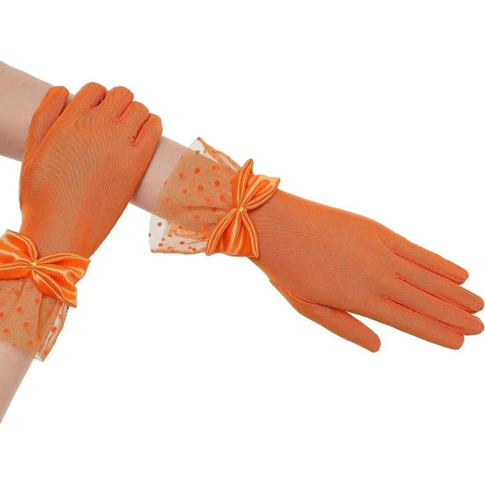 Women's Bow Gloves Orange Short Lace Evening Wedding Accessories Party Prom